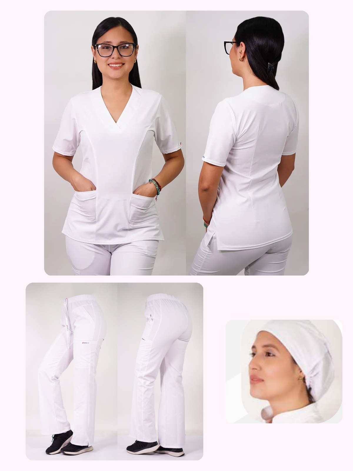 Conjunto Clínico Antifluido Mujer 3 Piezas Clásico Blanco — libreta de bolsillo para estudiantes de enfermería | Enfermera Rosada (1)