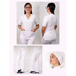 Conjunto Clínico Antifluido Mujer 3 Piezas Clásico Blanco — libreta de bolsillo para estudiantes de enfermería | Enfermera Rosada