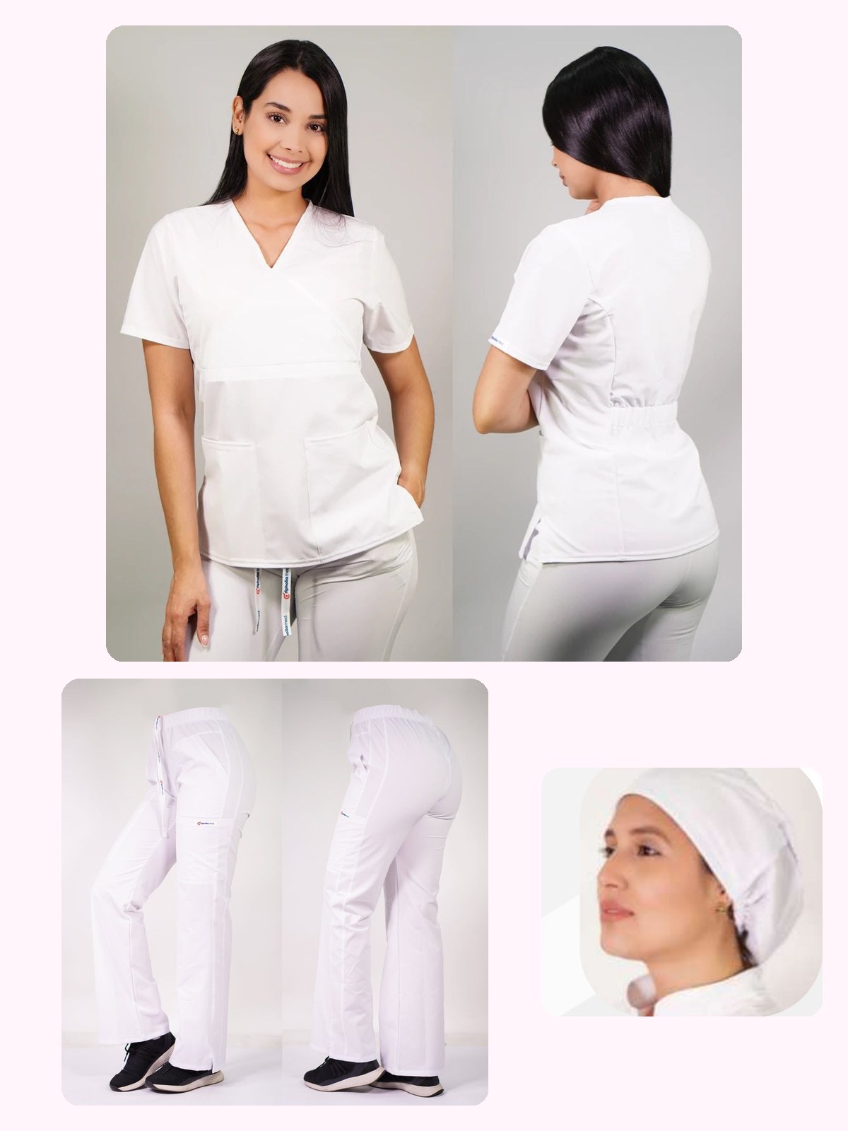 Conjunto Clínico Antifluido Mujer 3 Piezas Cuello V Blanco — libreta de bolsillo para estudiantes de enfermería | Enfermera Rosada (1)