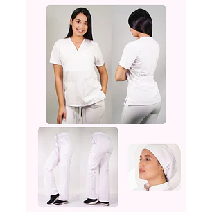 Conjunto Clínico Antifluido Mujer 3 Piezas Cuello V Blanco — libreta de bolsillo para estudiantes de enfermería | Enfermera Rosada