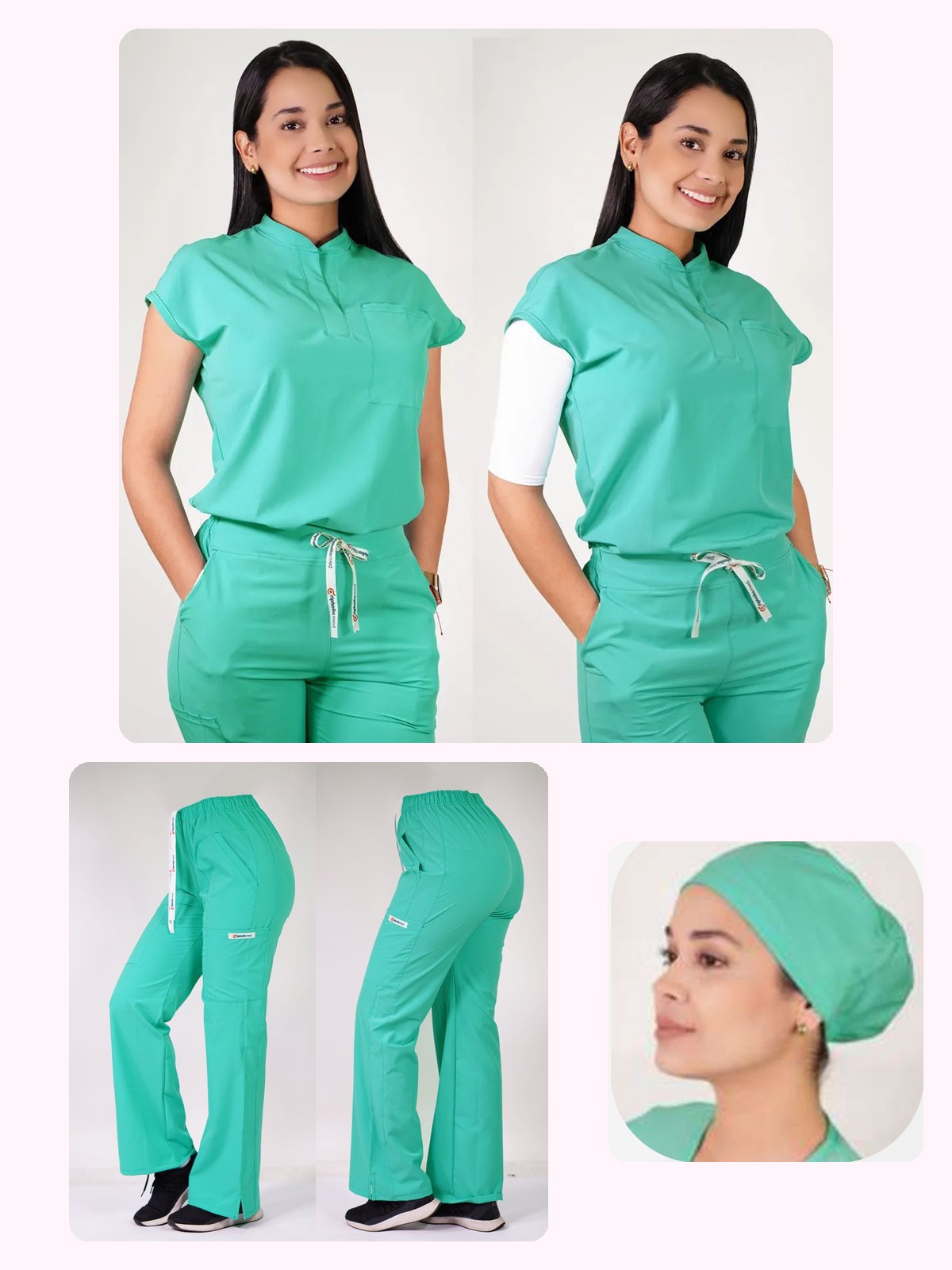 Conjunto Clínico Antifluido Mujer 3 Piezas Amapola Verde Pastel — libreta de bolsillo para estudiantes de enfermería | Enfermera Rosada (1)