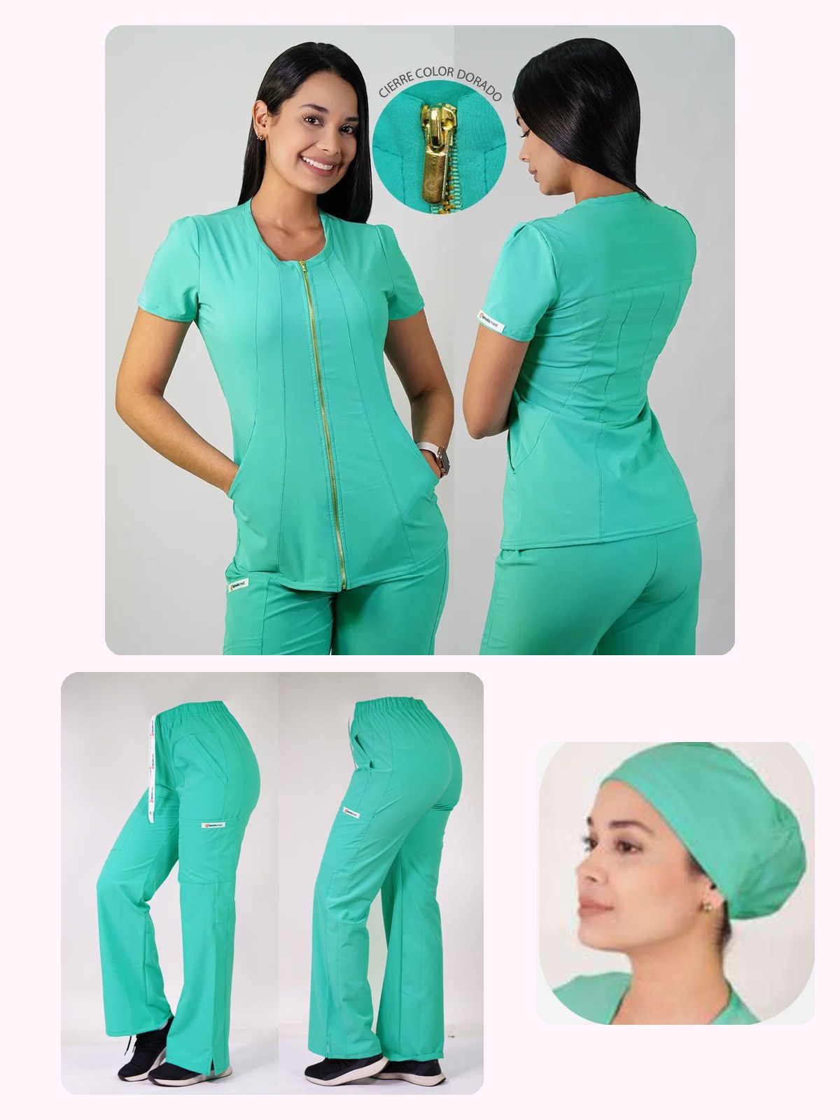 Conjunto Clínico Antifluido Mujer 3 Piezas Lirio Verde Pastel — libreta de bolsillo para estudiantes de enfermería | Enfermera Rosada (1)