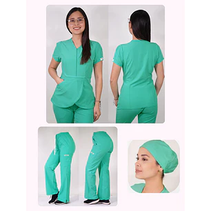 Conjunto Clínico Antifluido Mujer 3 Piezas Tulipán Verde Pastel — libreta de bolsillo para estudiantes de enfermería | Enfermera Rosada