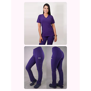 Dúo Clínico Delantal Elasticado + Pantalón Spandex Morado — libreta de bolsillo para estudiantes de enfermería | Enfermera Rosada