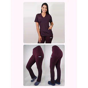Dúo Clínico Delantal Elasticado + Pantalón Spandex Burdeo — libreta de bolsillo para estudiantes de enfermería | Enfermera Rosada