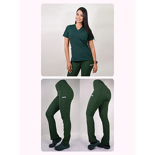 Dúo Clínico Delantal Elasticado + Pantalón Spandex Verde Botella — libreta de bolsillo para estudiantes de enfermería | Enfermera Rosada
