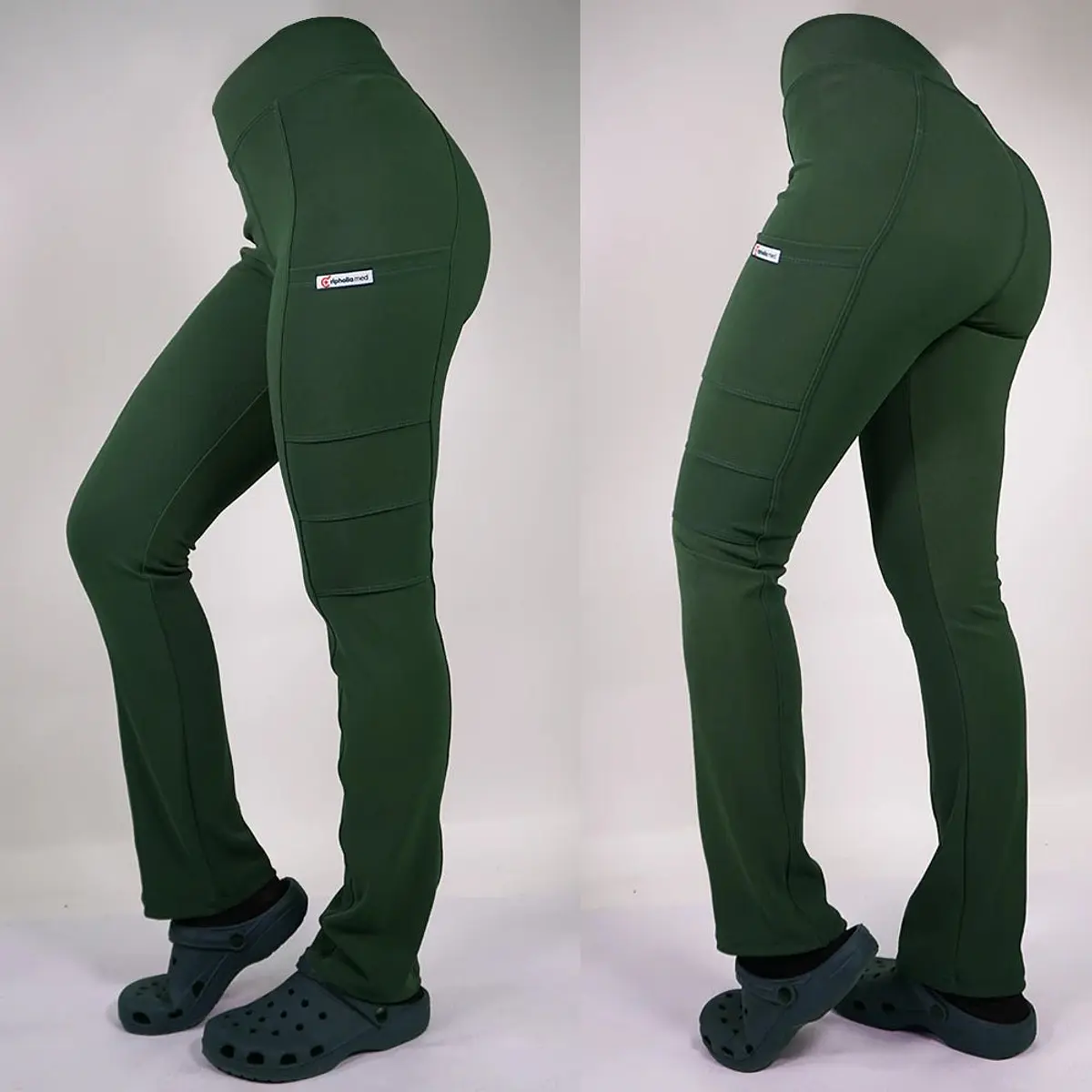 Dúo Clínico Delantal Elasticado + Pantalón Spandex Verde Botella — libreta de bolsillo para estudiantes de enfermería | Enfermera Rosada (3)