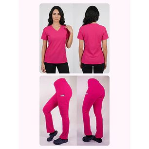 Dúo Clínico Delantal Elasticado + Pantalón Spandex Fucsia — libreta de bolsillo para estudiantes de enfermería | Enfermera Rosada