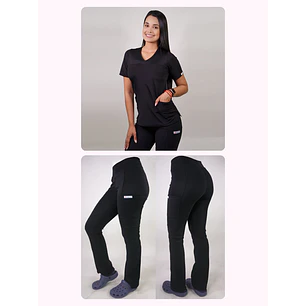 Dúo Clínico Delantal Elasticado + Pantalón Spandex Negro — libreta de bolsillo para estudiantes de enfermería | Enfermera Rosada