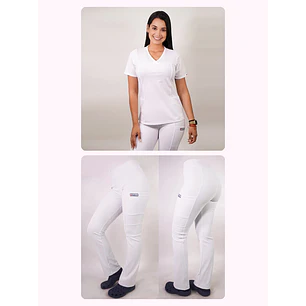 Dúo Clínico Delantal Elasticado + Pantalón Spandex Blanco — libreta de bolsillo para estudiantes de enfermería | Enfermera Rosada