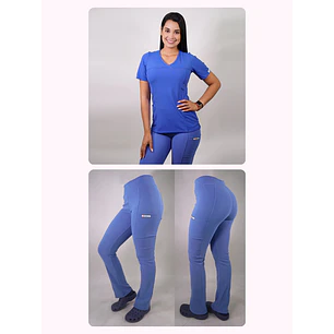 Dúo Clínico Delantal Elasticado + Pantalón Spandex Celeste — libreta de bolsillo para estudiantes de enfermería | Enfermera Rosada