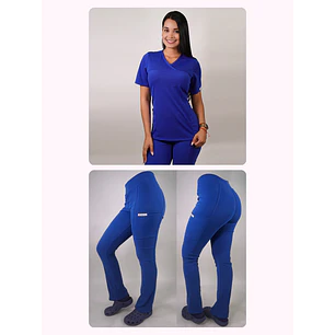 Dúo Clínico Delantal Elasticado + Pantalón Spandex Azul Rey — libreta de bolsillo para estudiantes de enfermería | Enfermera Rosada