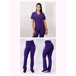 Dúo Clínico Delantal Elasticado + Pantalón Flexxy Morado — libreta de bolsillo para estudiantes de enfermería | Enfermera Rosada