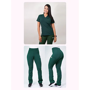 Dúo Clínico Delantal Elasticado + Pantalón Flexxy Verde Botella — libreta de bolsillo para estudiantes de enfermería | Enfermera Rosada