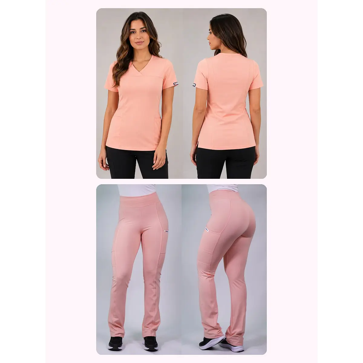 Dúo Clínico Delantal Elasticado + Pantalón Flexxy Rosa Pastel — libreta de bolsillo para estudiantes de enfermería | Enfermera Rosada (1)