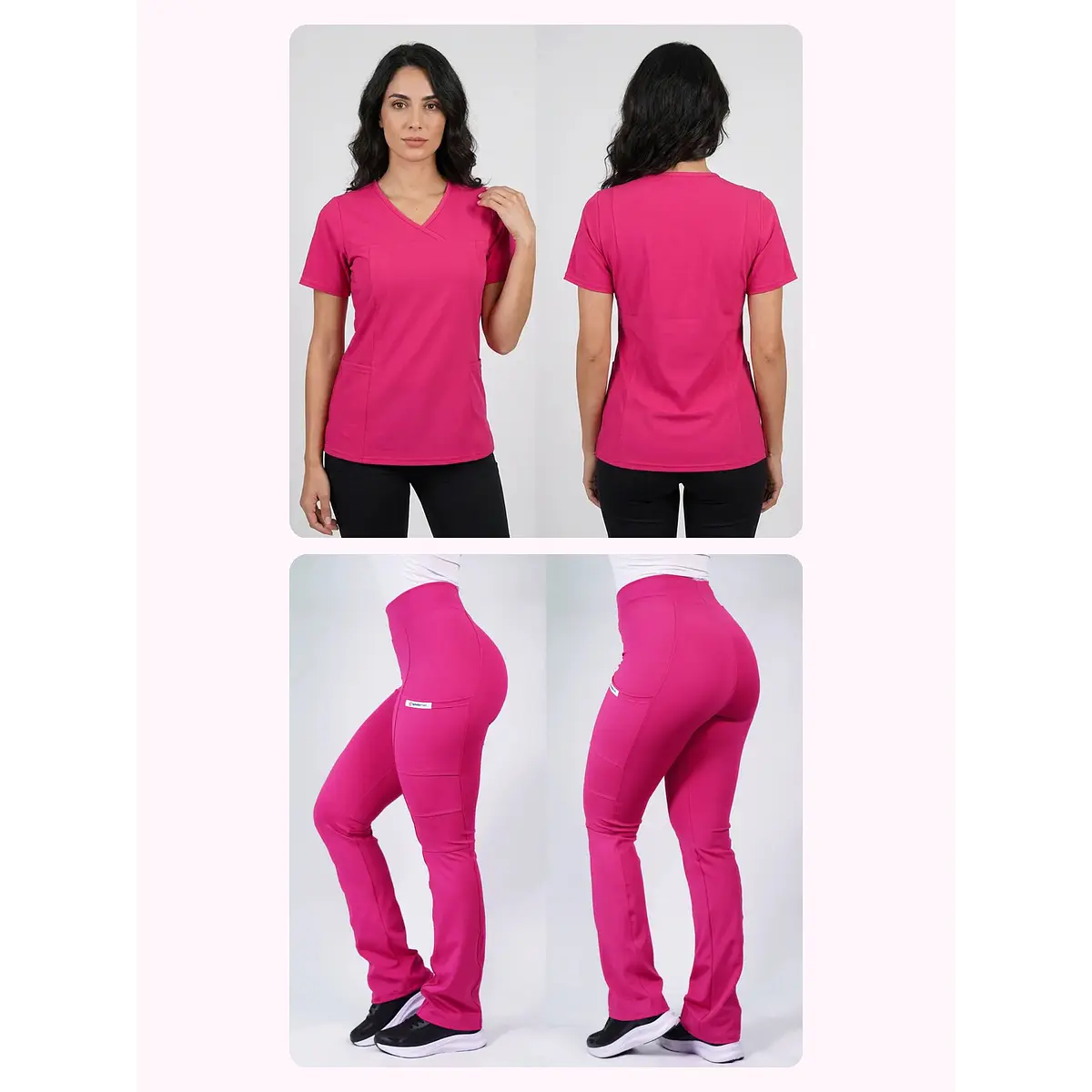 Dúo Clínico Delantal Elasticado + Pantalón Flexxy Fucsia — libreta de bolsillo para estudiantes de enfermería | Enfermera Rosada (1)