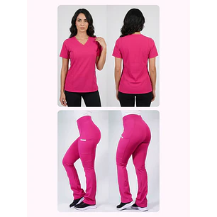 Dúo Clínico Delantal Elasticado + Pantalón Flexxy Fucsia — libreta de bolsillo para estudiantes de enfermería | Enfermera Rosada