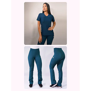Dúo Clínico Delantal Elasticado + Pantalón Flexxy Verde Petróleo — libreta de bolsillo para estudiantes de enfermería | Enfermera Rosada