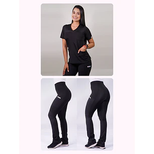 Dúo Clínico Delantal Elasticado + Pantalón Flexxy Negro — libreta de bolsillo para estudiantes de enfermería | Enfermera Rosada