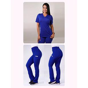 Dúo Clínico Delantal Elasticado + Pantalón Flexxy Azul Rey — libreta de bolsillo para estudiantes de enfermería | Enfermera Rosada