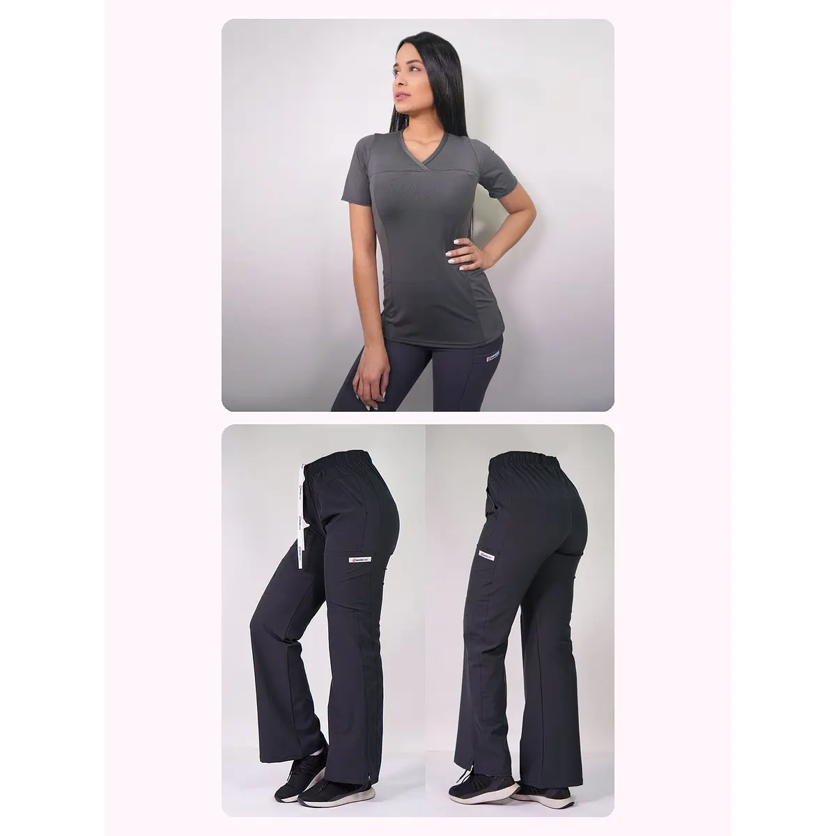 Dúo Clínico Delantal Elasticado + Pantalón Roma Gris — libreta de bolsillo para estudiantes de enfermería | Enfermera Rosada (1)