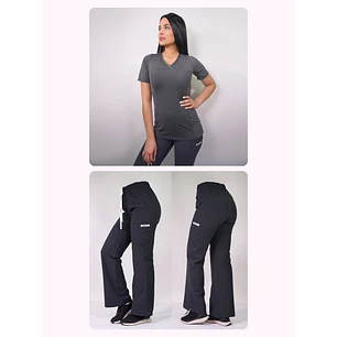 Dúo Clínico Delantal Elasticado + Pantalón Roma Gris — libreta de bolsillo para estudiantes de enfermería | Enfermera Rosada