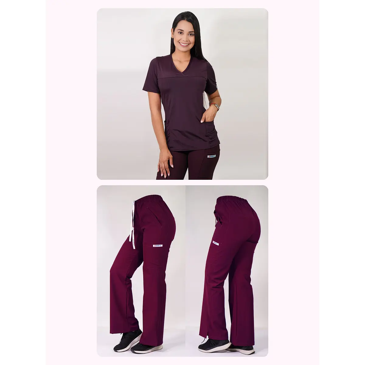 Dúo Clínico Delantal Elasticado + Pantalón Roma Burdeo — libreta de bolsillo para estudiantes de enfermería | Enfermera Rosada (1)