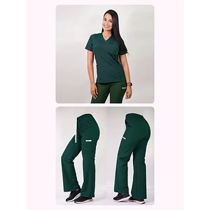 Dúo Clínico Delantal Elasticado + Pantalón Roma Verde Botella — libreta de bolsillo para estudiantes de enfermería | Enfermera Rosada