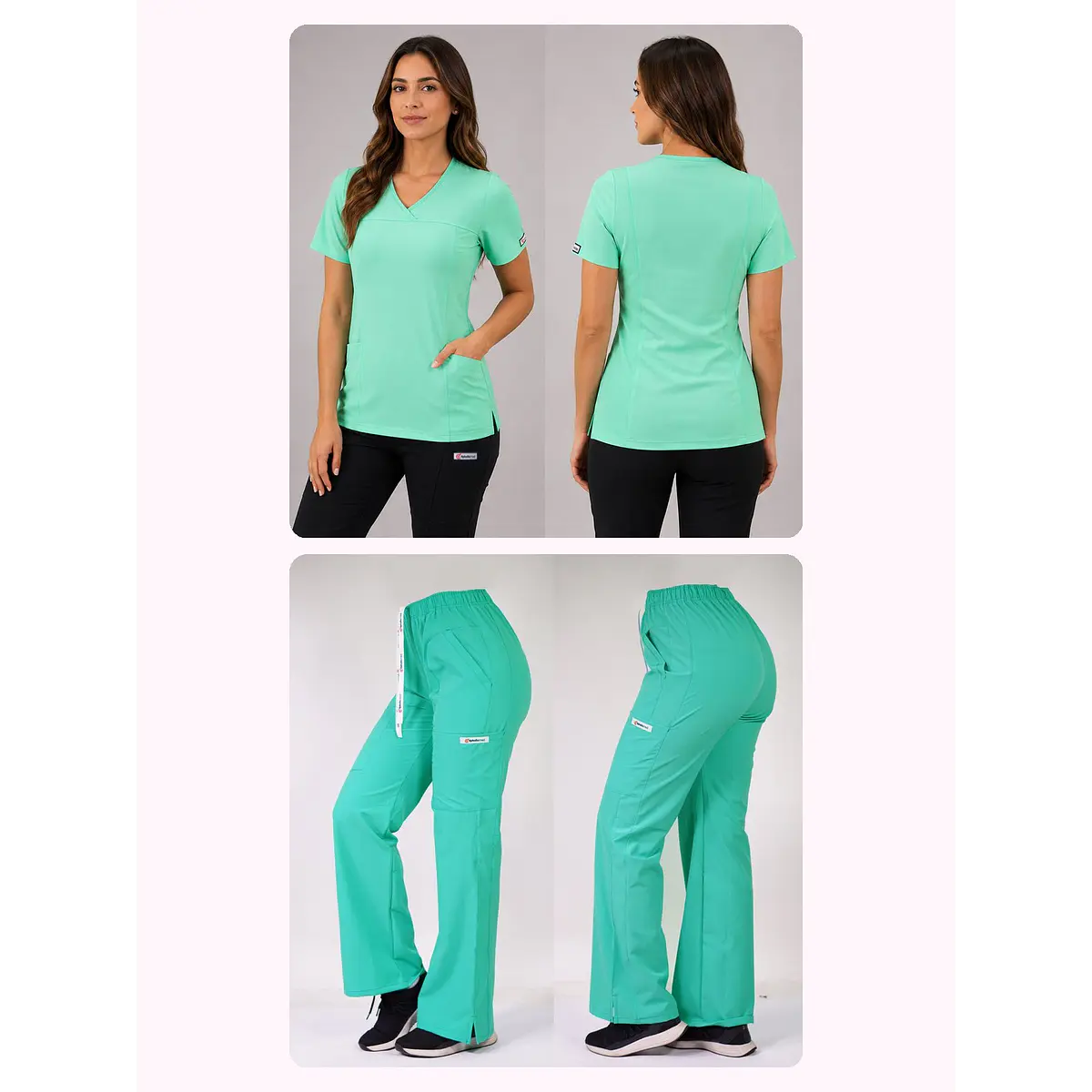 Dúo Clínico Delantal Elasticado + Pantalón Roma Verde Pastel — libreta de bolsillo para estudiantes de enfermería | Enfermera Rosada (1)