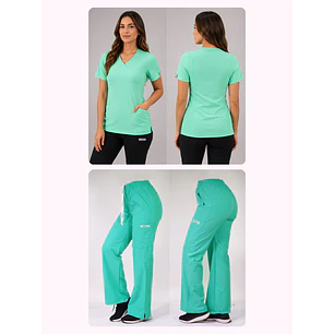 Dúo Clínico Delantal Elasticado + Pantalón Roma Verde Pastel — libreta de bolsillo para estudiantes de enfermería | Enfermera Rosada