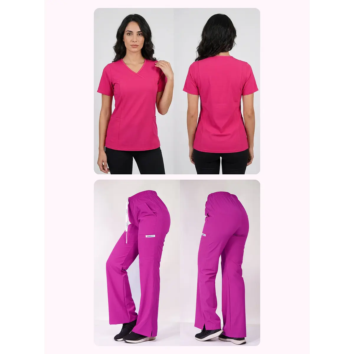 Dúo Clínico Delantal Elasticado + Pantalón Roma Fucsia — libreta de bolsillo para estudiantes de enfermería | Enfermera Rosada (1)