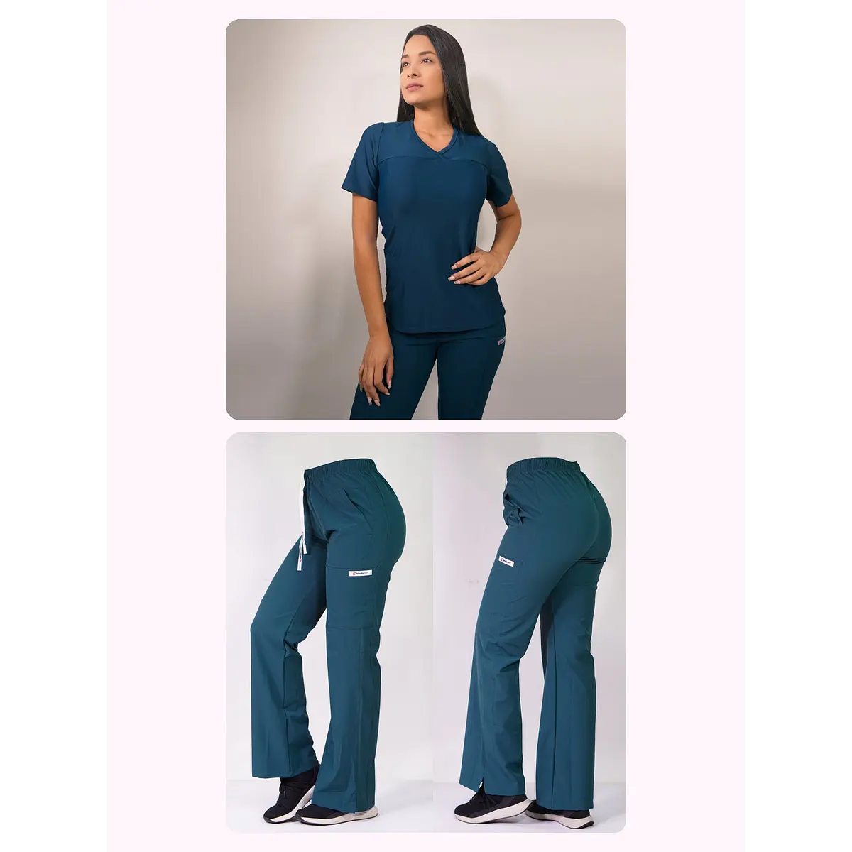 Dúo Clínico Delantal Elasticado + Pantalón Roma Verde Petróleo — libreta de bolsillo para estudiantes de enfermería | Enfermera Rosada (1)