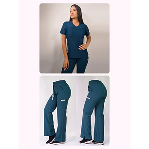 Dúo Clínico Delantal Elasticado + Pantalón Roma Verde Petróleo — libreta de bolsillo para estudiantes de enfermería | Enfermera Rosada