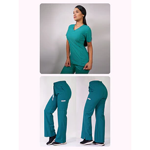 Dúo Clínico Delantal Elasticado + Pantalón Roma Verde Turquesa — libreta de bolsillo para estudiantes de enfermería | Enfermera Rosada