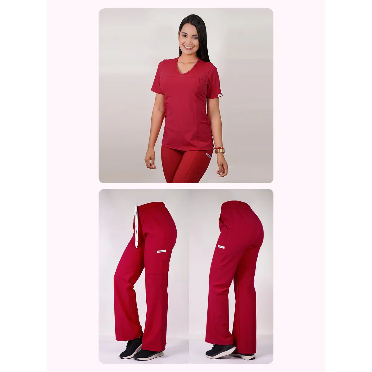 Dúo Clínico Delantal Elasticado + Pantalón Roma Rojo — libreta de bolsillo para estudiantes de enfermería | Enfermera Rosada (1)