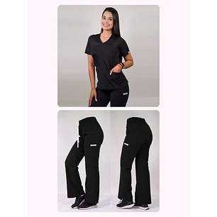 Dúo Clínico Delantal Elasticado + Pantalón Roma Negro — libreta de bolsillo para estudiantes de enfermería | Enfermera Rosada