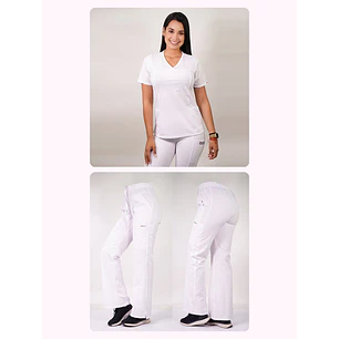Dúo Clínico Delantal Elasticado + Pantalón Roma Blanco — libreta de bolsillo para estudiantes de enfermería | Enfermera Rosada