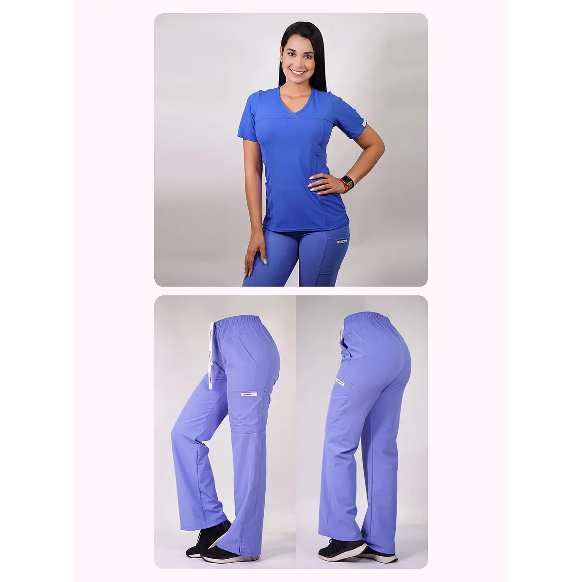 Dúo Clínico Delantal Elasticado + Pantalón Roma Celeste — libreta de bolsillo para estudiantes de enfermería | Enfermera Rosada (1)
