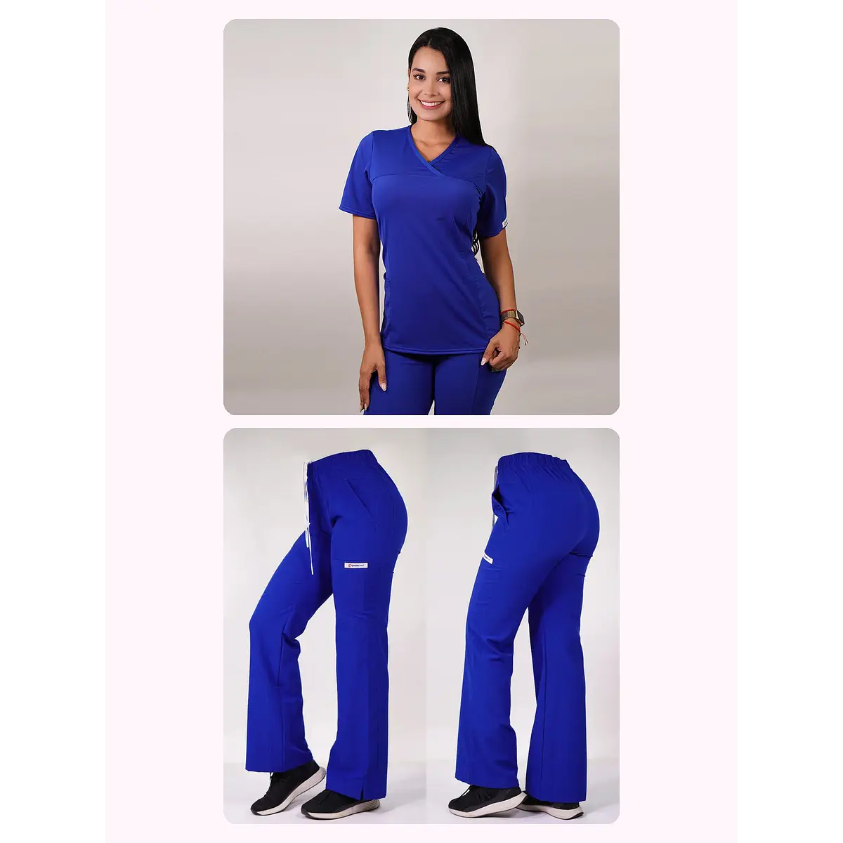 Dúo Clínico Delantal Elasticado + Pantalón Roma Azul Rey — libreta de bolsillo para estudiantes de enfermería | Enfermera Rosada (1)