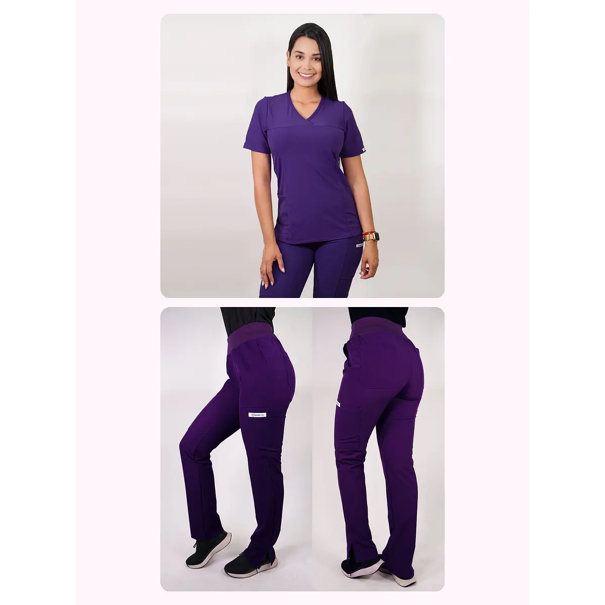 Dúo Clínico Delantal Elasticado + Pantalón PM Morado — libreta de bolsillo para estudiantes de enfermería | Enfermera Rosada (1)