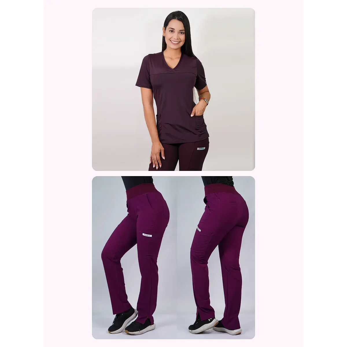 Dúo Clínico Delantal Elasticado + Pantalón PM Burdeo — libreta de bolsillo para estudiantes de enfermería | Enfermera Rosada (1)