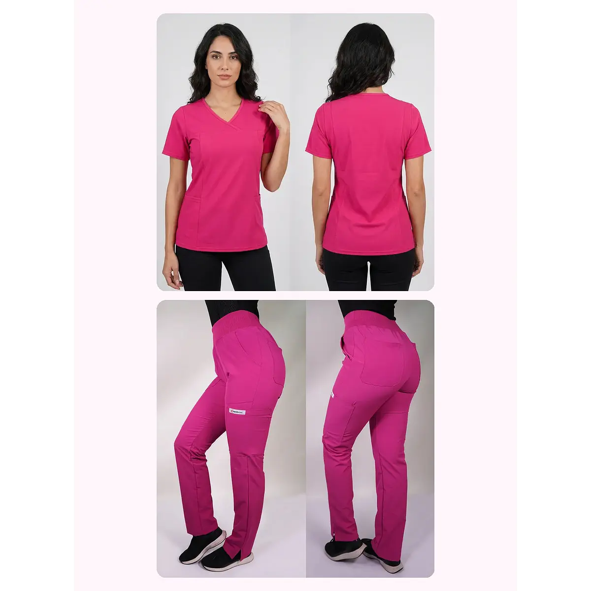 Dúo Clínico Delantal Elasticado + Pantalón PM Fucsia — libreta de bolsillo para estudiantes de enfermería | Enfermera Rosada (1)