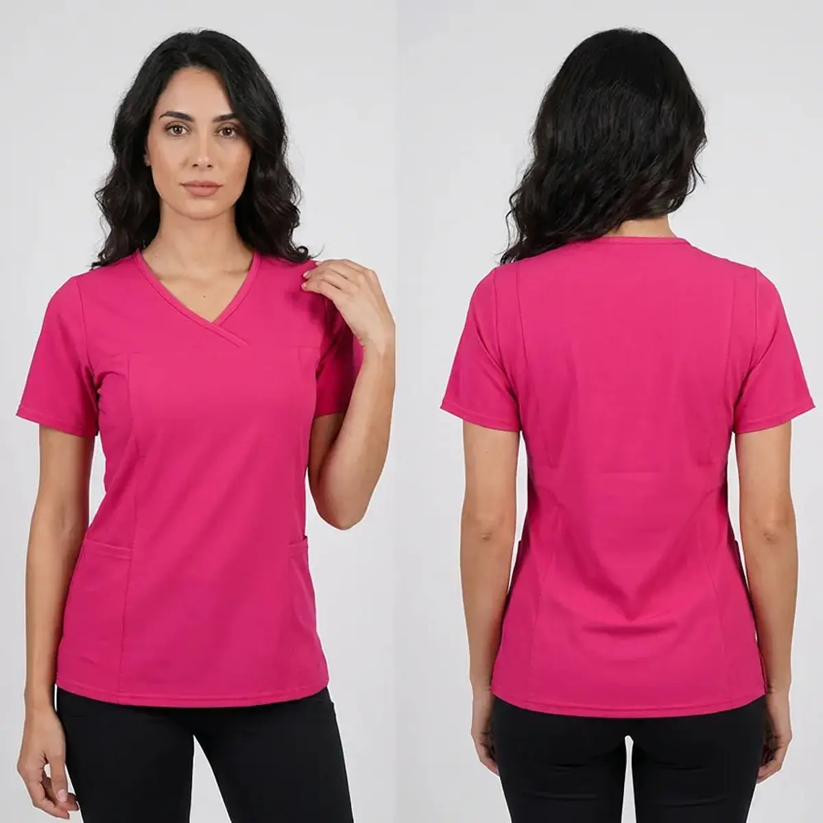 Dúo Clínico Delantal Elasticado + Pantalón PM Fucsia — libreta de bolsillo para estudiantes de enfermería | Enfermera Rosada (2)
