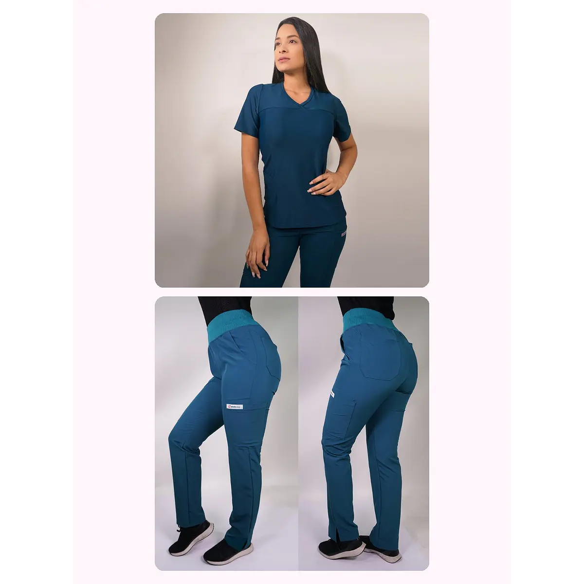 Dúo Clínico Delantal Elasticado + Pantalón PM Verde Petróleo — libreta de bolsillo para estudiantes de enfermería | Enfermera Rosada (1)