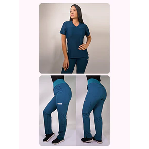 Dúo Clínico Delantal Elasticado + Pantalón PM Verde Petróleo — libreta de bolsillo para estudiantes de enfermería | Enfermera Rosada