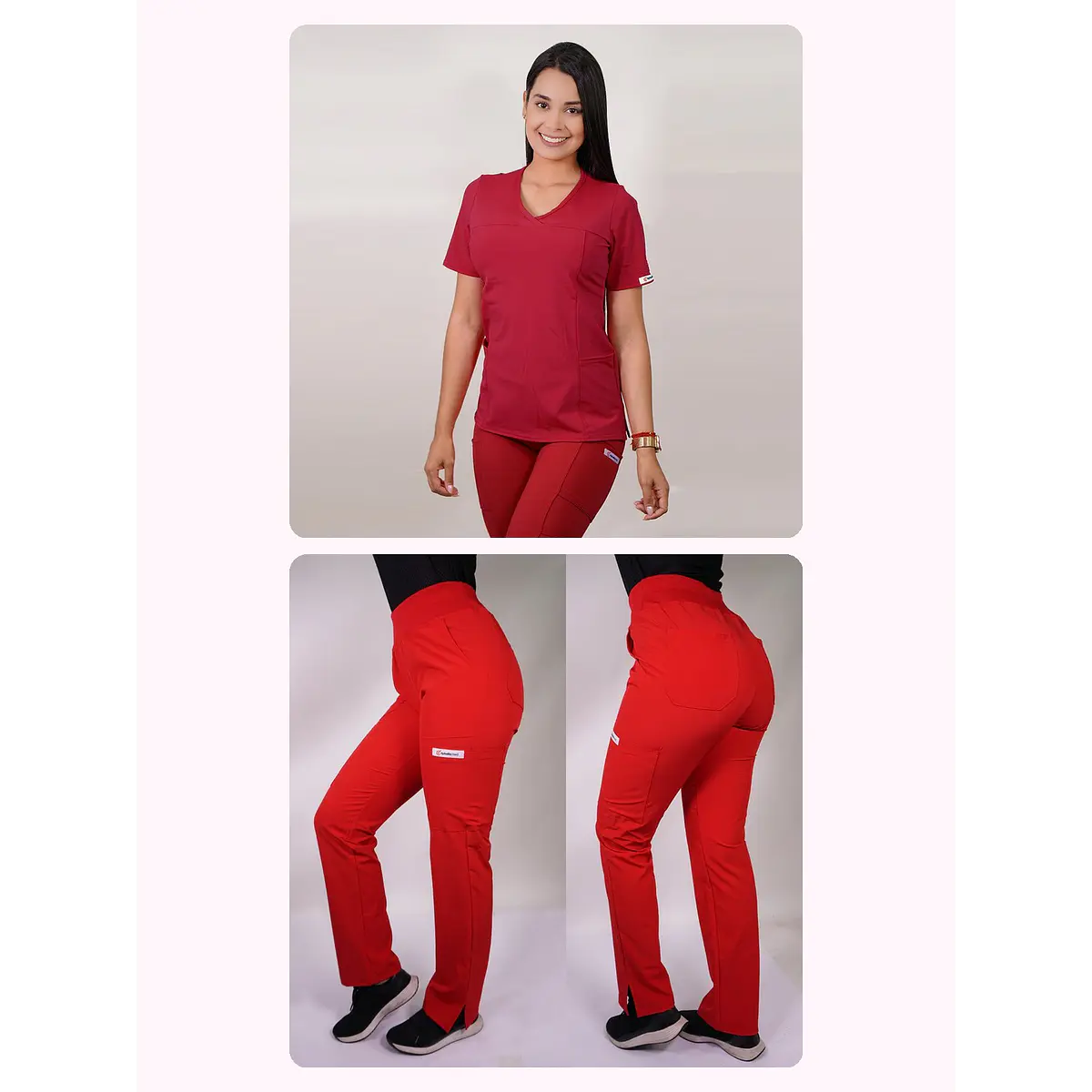 Dúo Clínico Delantal Elasticado + Pantalón PM Rojo — libreta de bolsillo para estudiantes de enfermería | Enfermera Rosada (1)