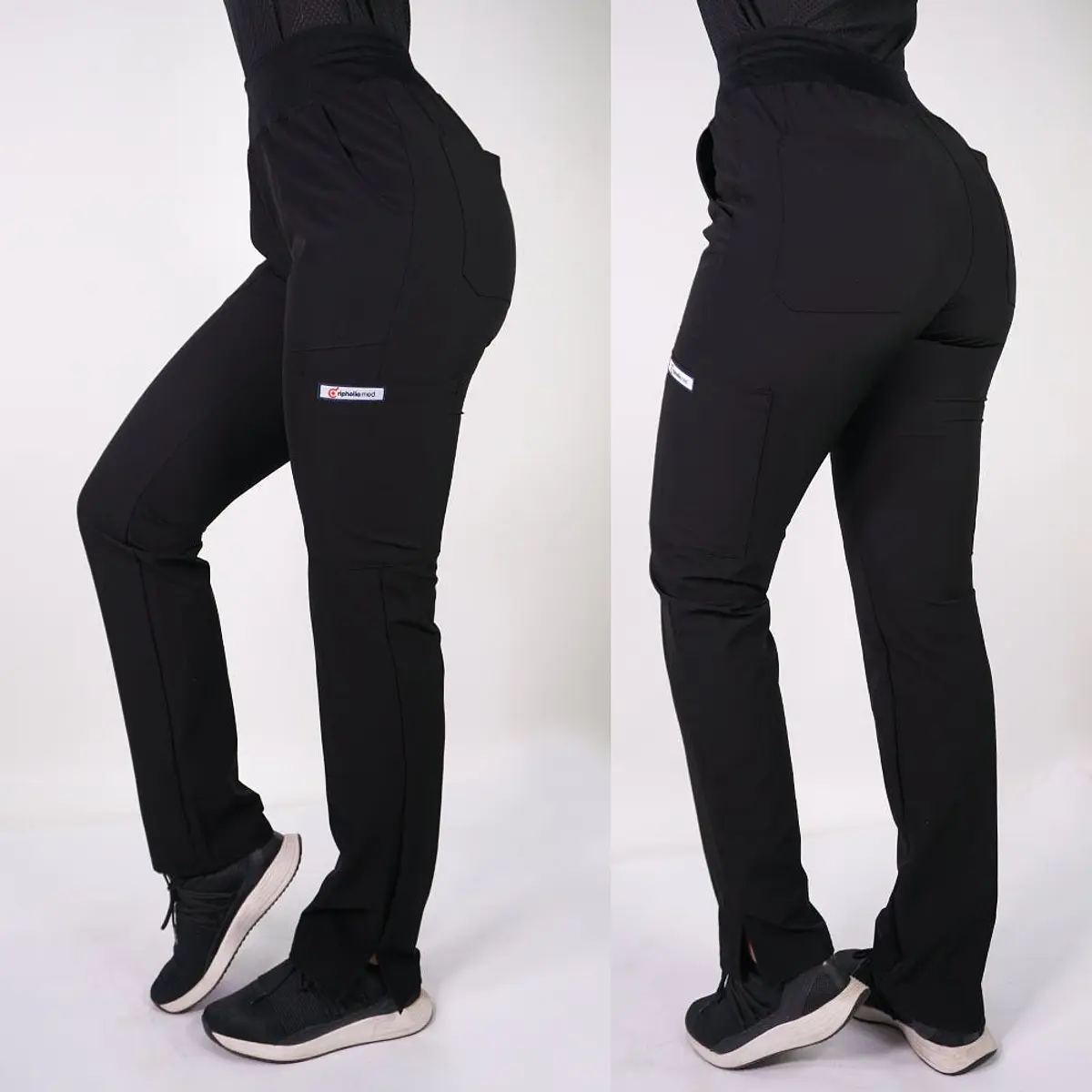 Dúo Clínico Delantal Elasticado + Pantalón PM Negro — libreta de bolsillo para estudiantes de enfermería | Enfermera Rosada (3)