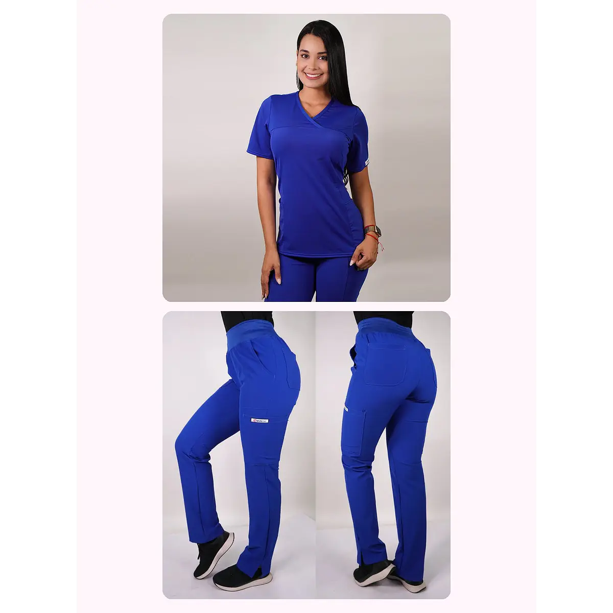 Dúo Clínico Delantal Elasticado + Pantalón PM Azul Rey — libreta de bolsillo para estudiantes de enfermería | Enfermera Rosada (1)