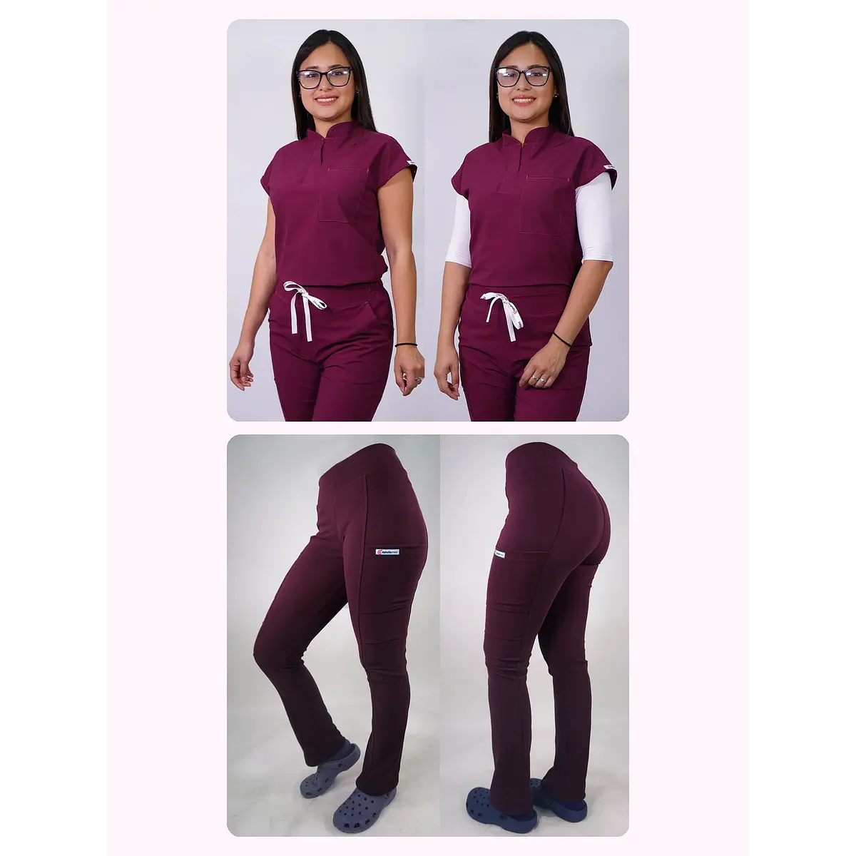 Dúo Clínico Delantal Amapola + Pantalón Spandex Burdeo — libreta de bolsillo para estudiantes de enfermería | Enfermera Rosada (1)