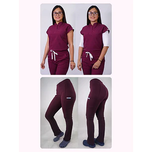 Dúo Clínico Delantal Amapola + Pantalón Spandex Burdeo — libreta de bolsillo para estudiantes de enfermería | Enfermera Rosada